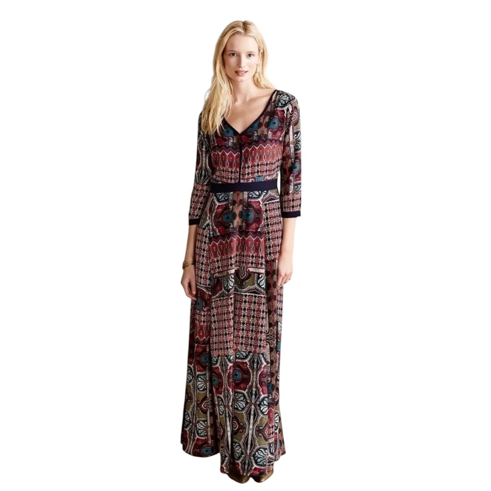 Chloe Oliver Womens Boho Paisley Geometric V-Neck Maxi Dress Multicolor Size S